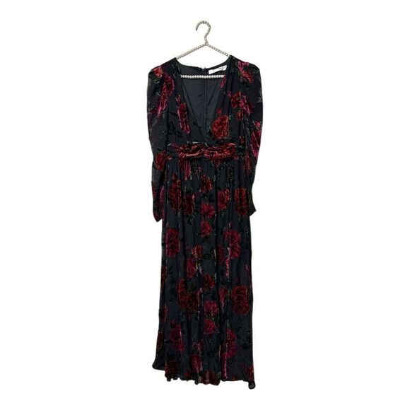 Rachel Purcell Black and Red Floral Velvet Burnout Maxi Dress - Picture 7 of 9